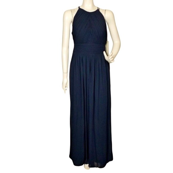 new BILL LEVKOFF Maxi Dress/Gown, 12, SAMPLE, Navy Blue, Open Back, Sleeveless - Picture 1 of 14